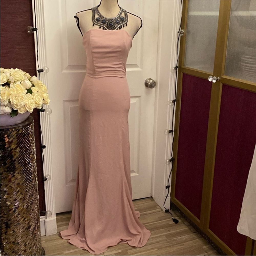 Ashley Stambouli Elegant Pink Strapless Evening Gown, XS